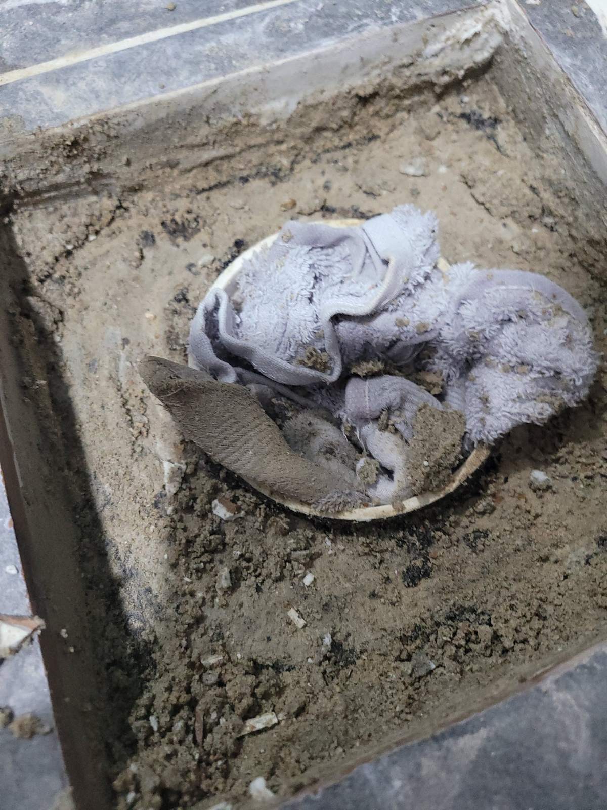유가 자리 삭은 모래·시멘트 걷어내기